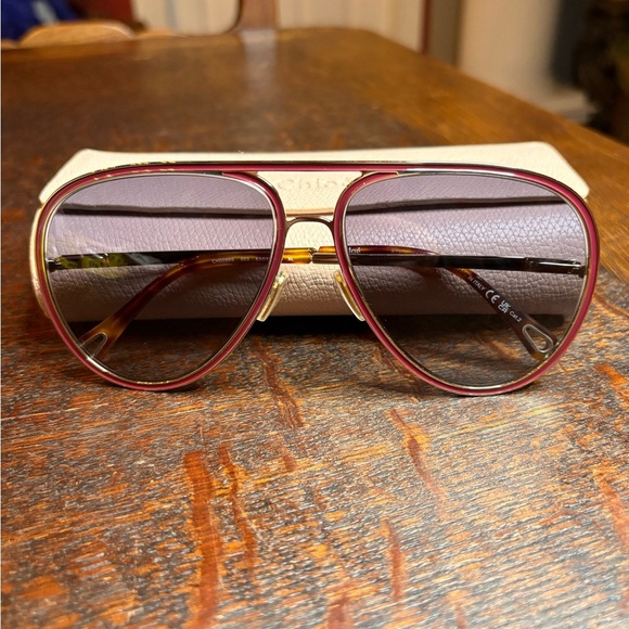 Chloé CH0099S 003 Red Gold Aviator Oversized Sunglasses